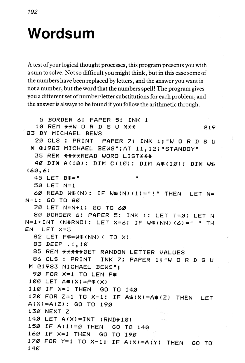60 Programs For The Sinclair ZX Spectrum - Page 192