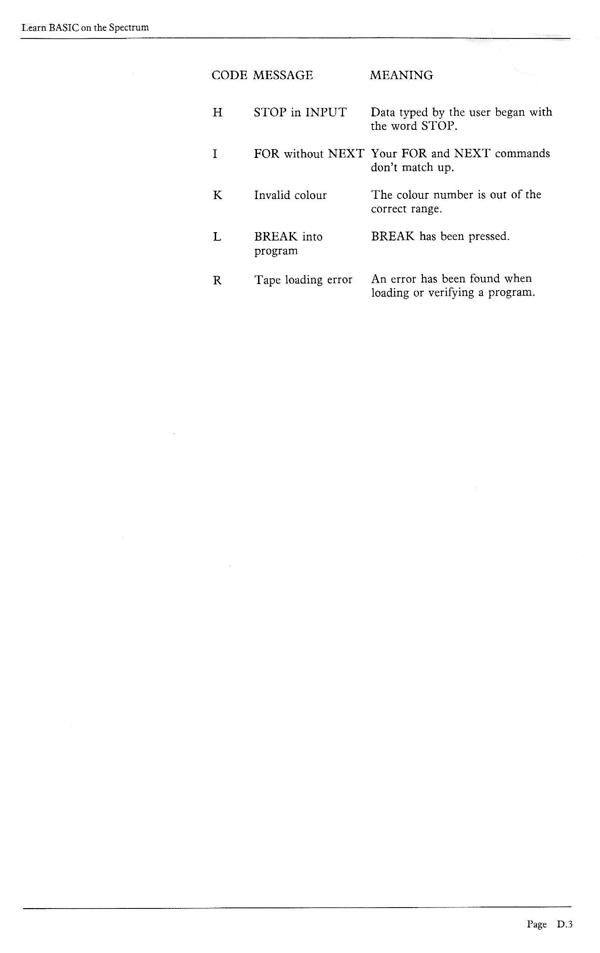 Learn BASIC on the Spectrum - Appendix D.3
