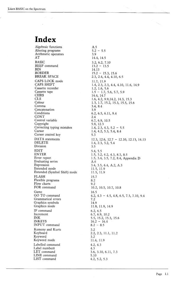 Learn BASIC on the Spectrum - Index 1.1
