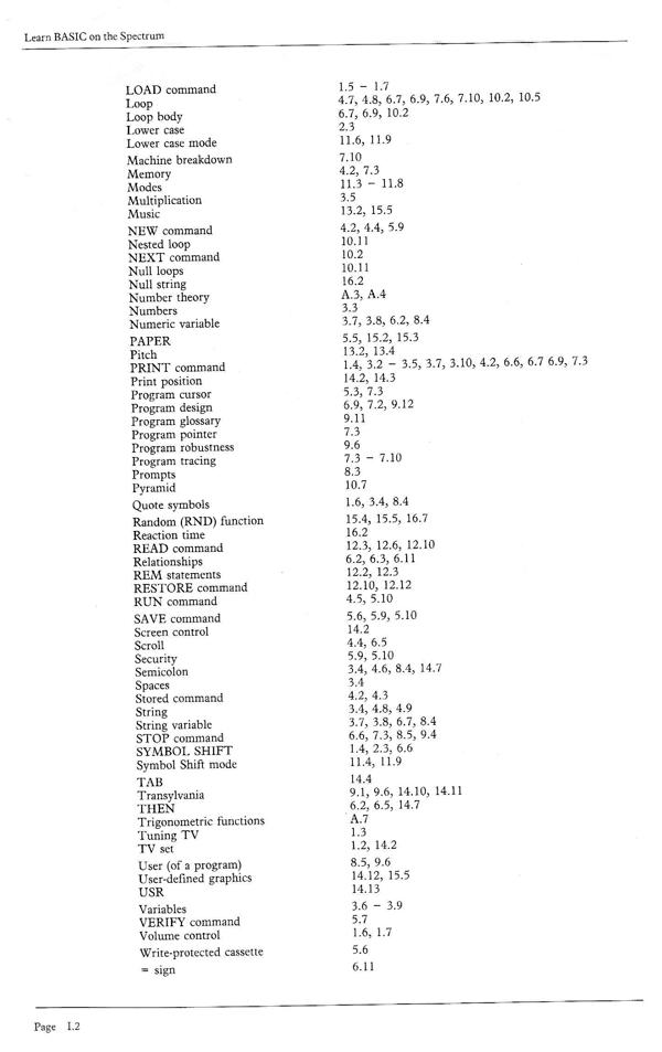 Learn BASIC on the Spectrum - Index 1.2