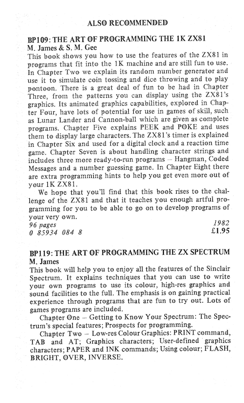 The Art of Programming the 16K ZX81 - Also Recommended