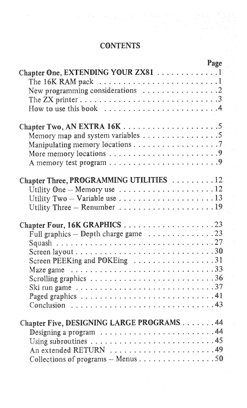 The Art of Programming the 16K ZX81 - Contents 1