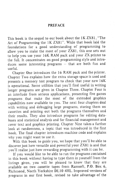 The Art of Programming the 16K ZX81 - Preface 1